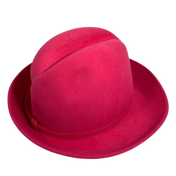 VTG Excello Hot Pink Wool Fedora Bowler Hat w/ Feather USA Bollman Mr. John - Picture 3 of 9